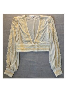 Country Road Cream Crochet-Trim Cropped Blouse - sheer